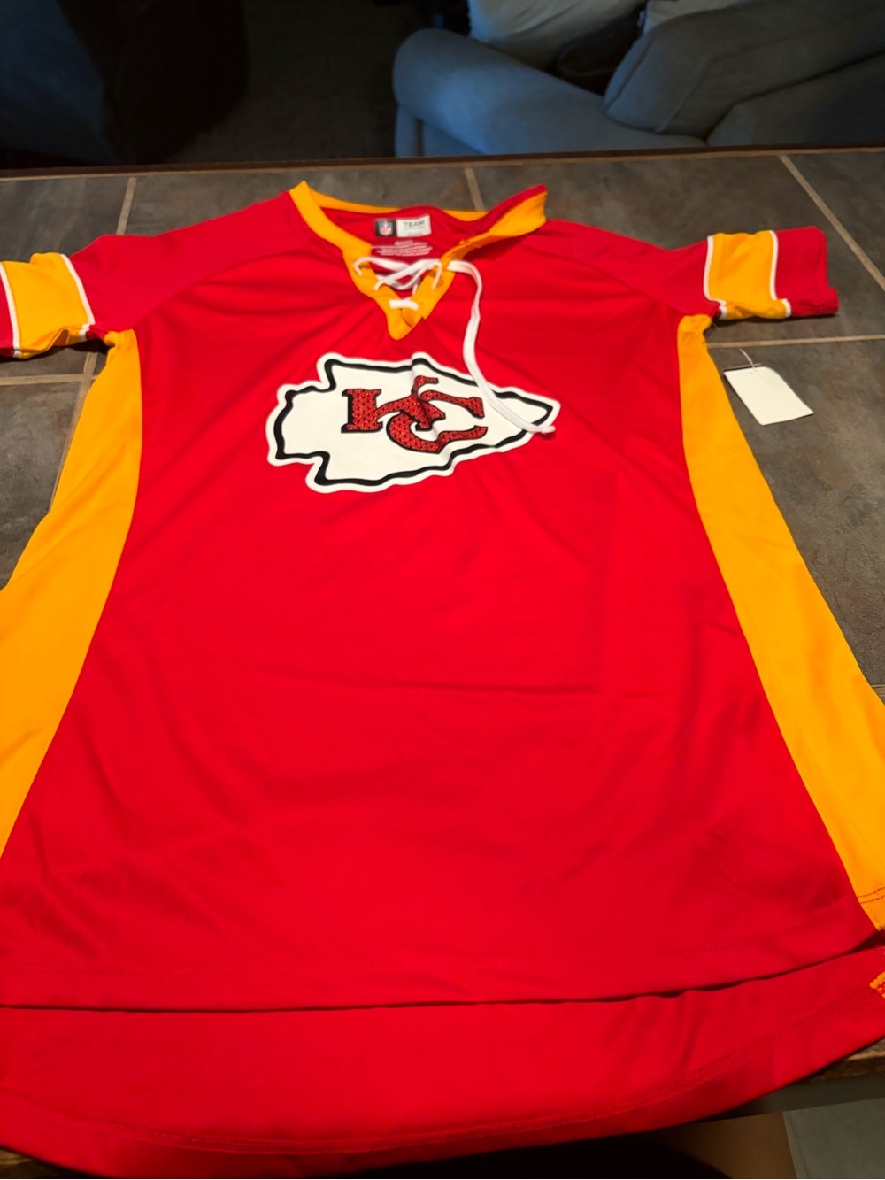 NFL Red and Yellow Lace-Up Women’s Jersey Top - Chiefs Logo